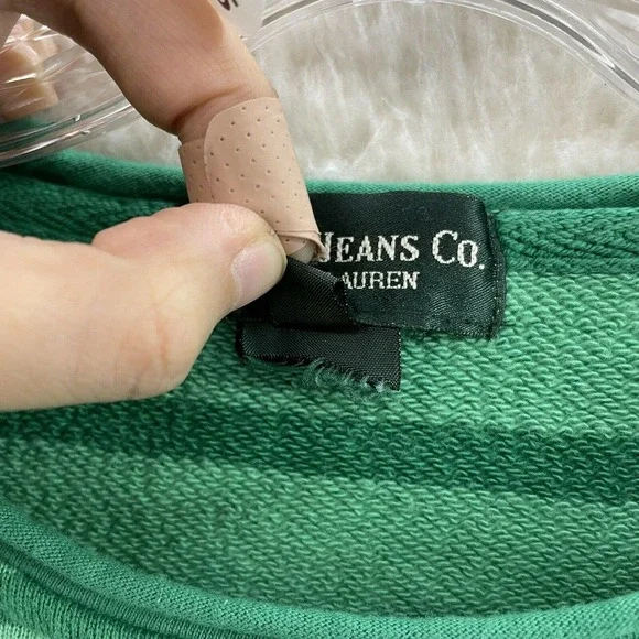 Lauren Jeans Co Ralph Lauren Green Striped Pullover Sweater Womens M Medium - Picture 7 of 8